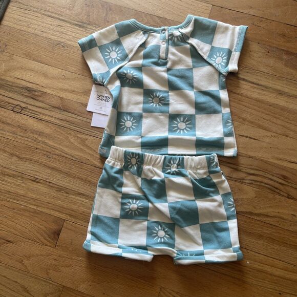Grayson Mini 6-9 Mo Teal And Cream 2 Piece Short Set NWT - Picture 4 of 4